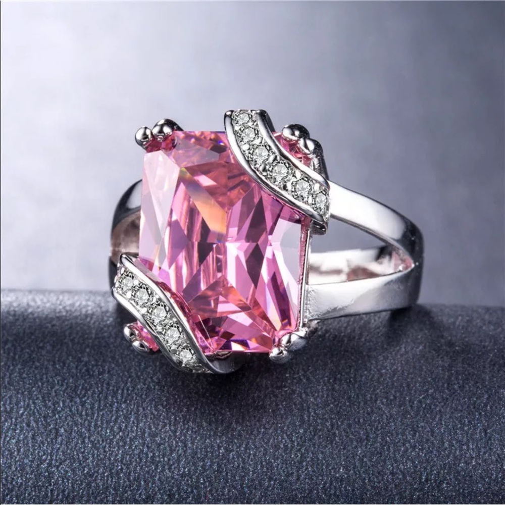 Pink Sapphire .925 Sterling Ring With Accents - Picture 5 of 8
